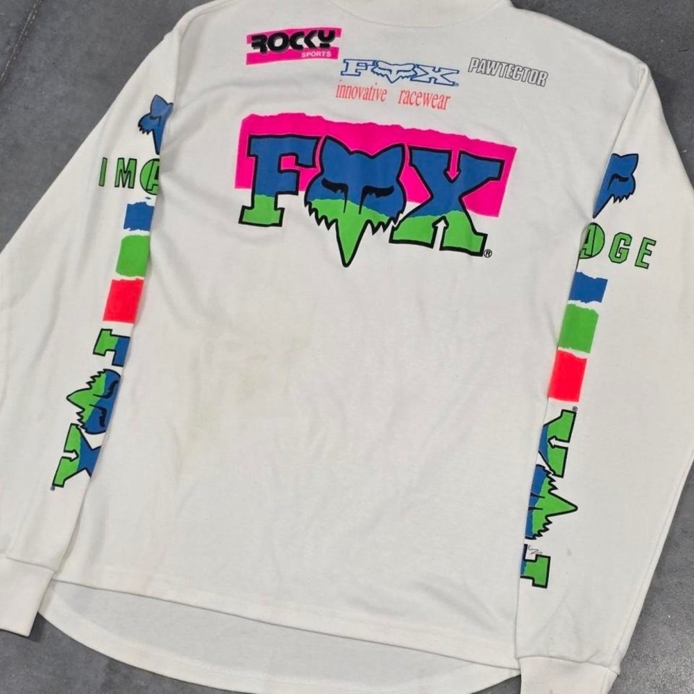 RARE Vintage 90s 80s Neon Fox Racing long sleeve hit bold racing Motorsport tee